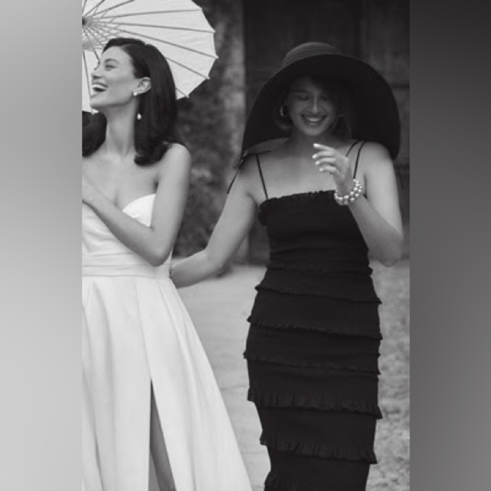 V. Chapman Geranium Black Tiered Midi Dress Size 12